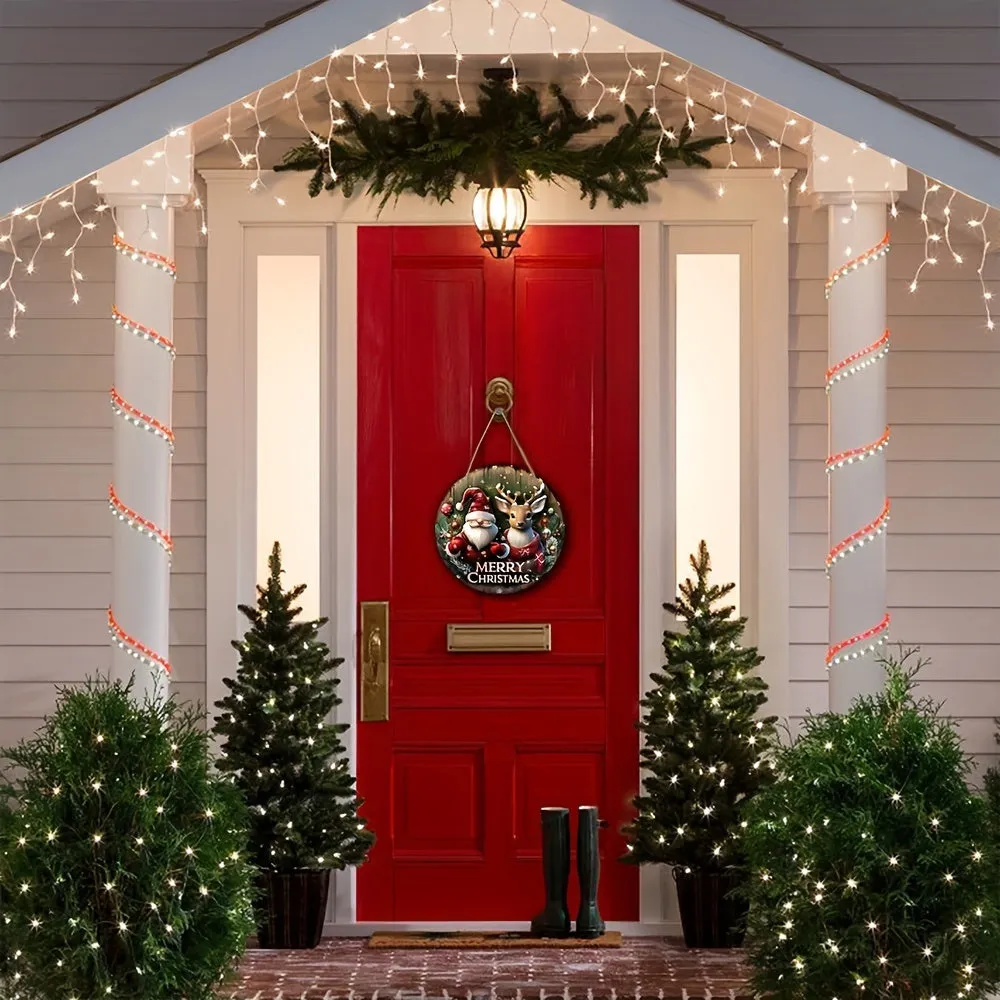 Charming Christmas Decor Set - Santa, Reindeer & Dwarf Wreaths for Front Door and Bedroom Wall - No Power Needed, Contemporary Style