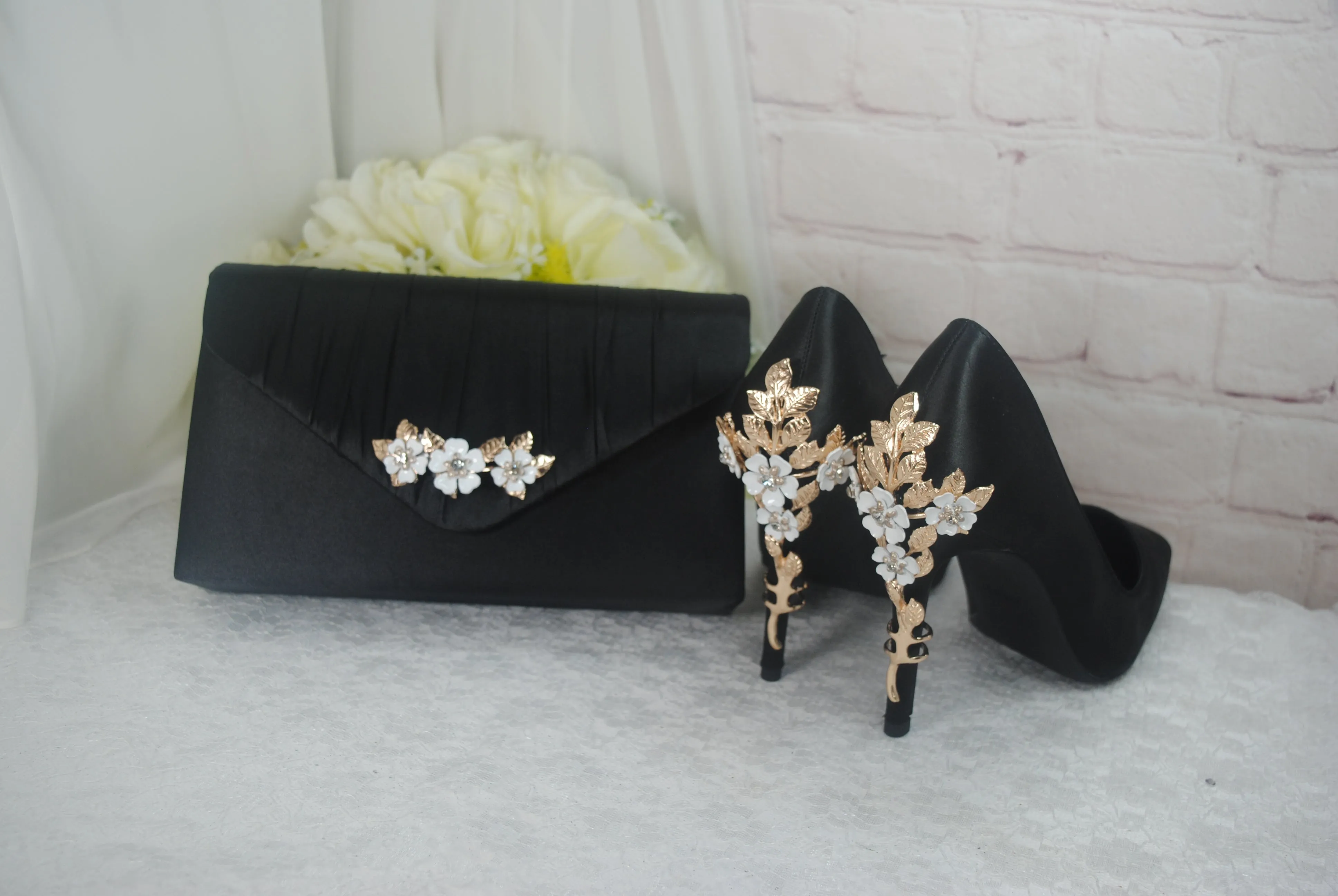 Cherry Blossom Heels with Matching Clutch Bag