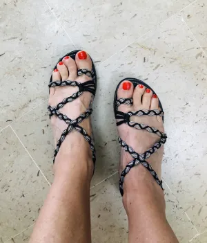 Chunky Rope Sandals-Black