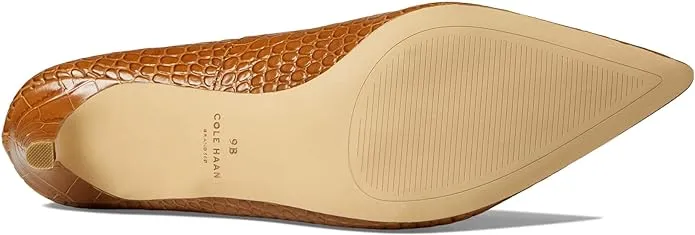Cole Haan Vandam Pump Dark Sequoia Croc Embossed Pointed Toe Kitten Heeled Pumps
