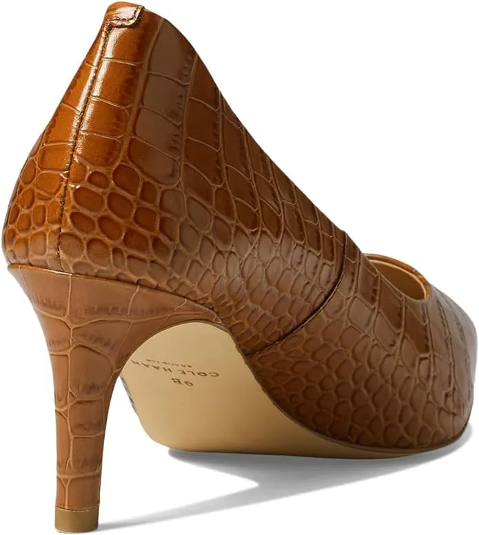Cole Haan Vandam Pump Dark Sequoia Croc Embossed Pointed Toe Kitten Heeled Pumps