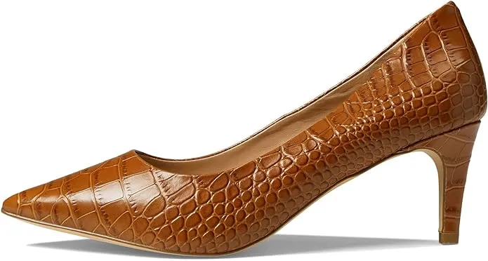 Cole Haan Vandam Pump Dark Sequoia Croc Embossed Pointed Toe Kitten Heeled Pumps