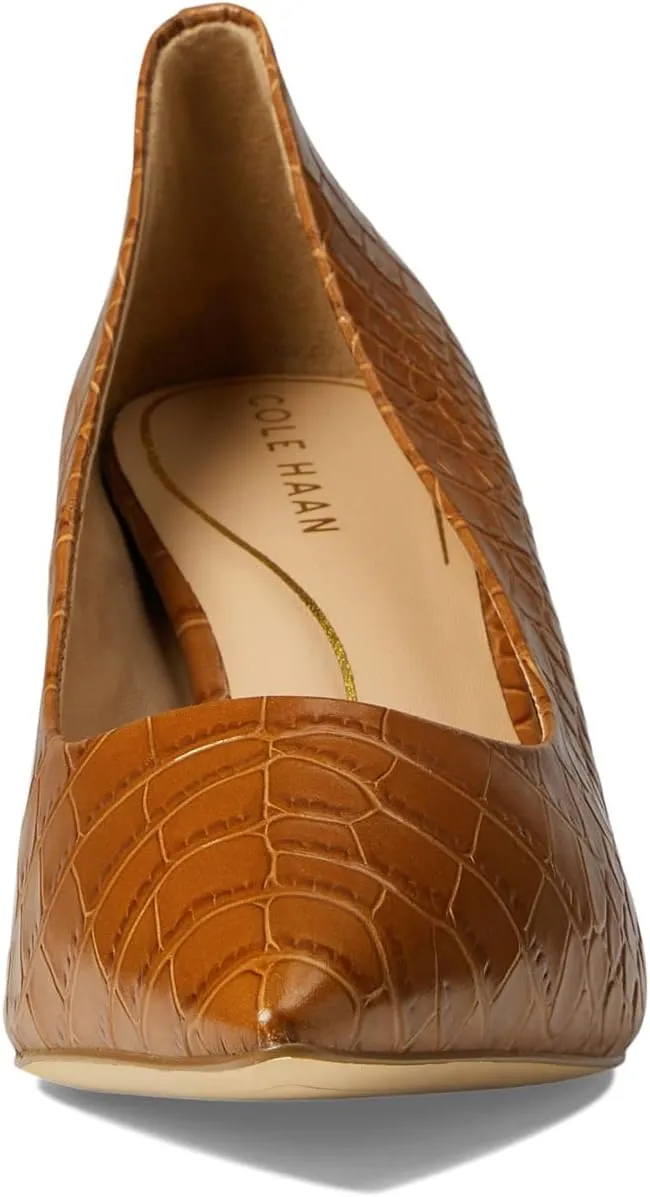 Cole Haan Vandam Pump Dark Sequoia Croc Embossed Pointed Toe Kitten Heeled Pumps