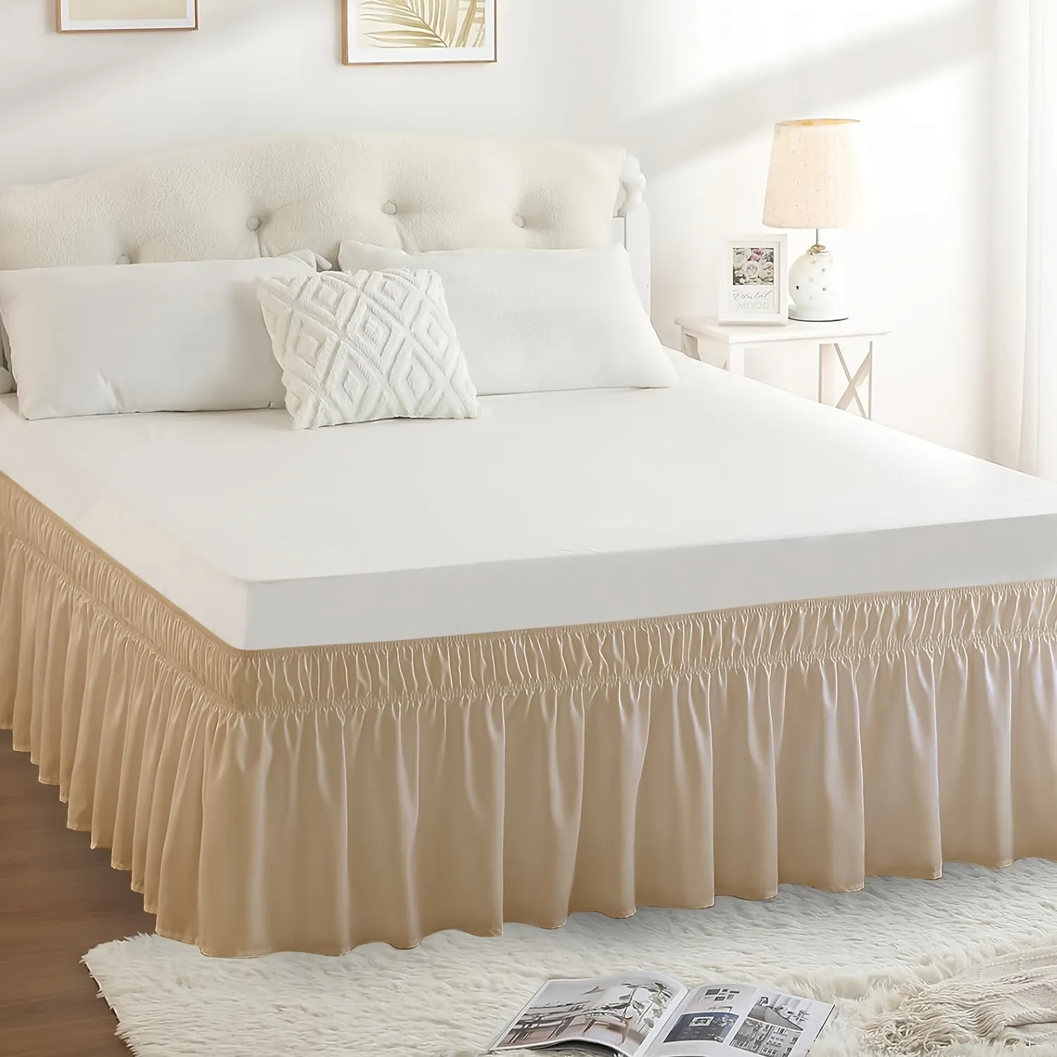 Contemporary Adjustable Bed Skirt with Woven Polyester Fabric - Machine Washable, 14.5-Inch Drop, Assorted Patterns