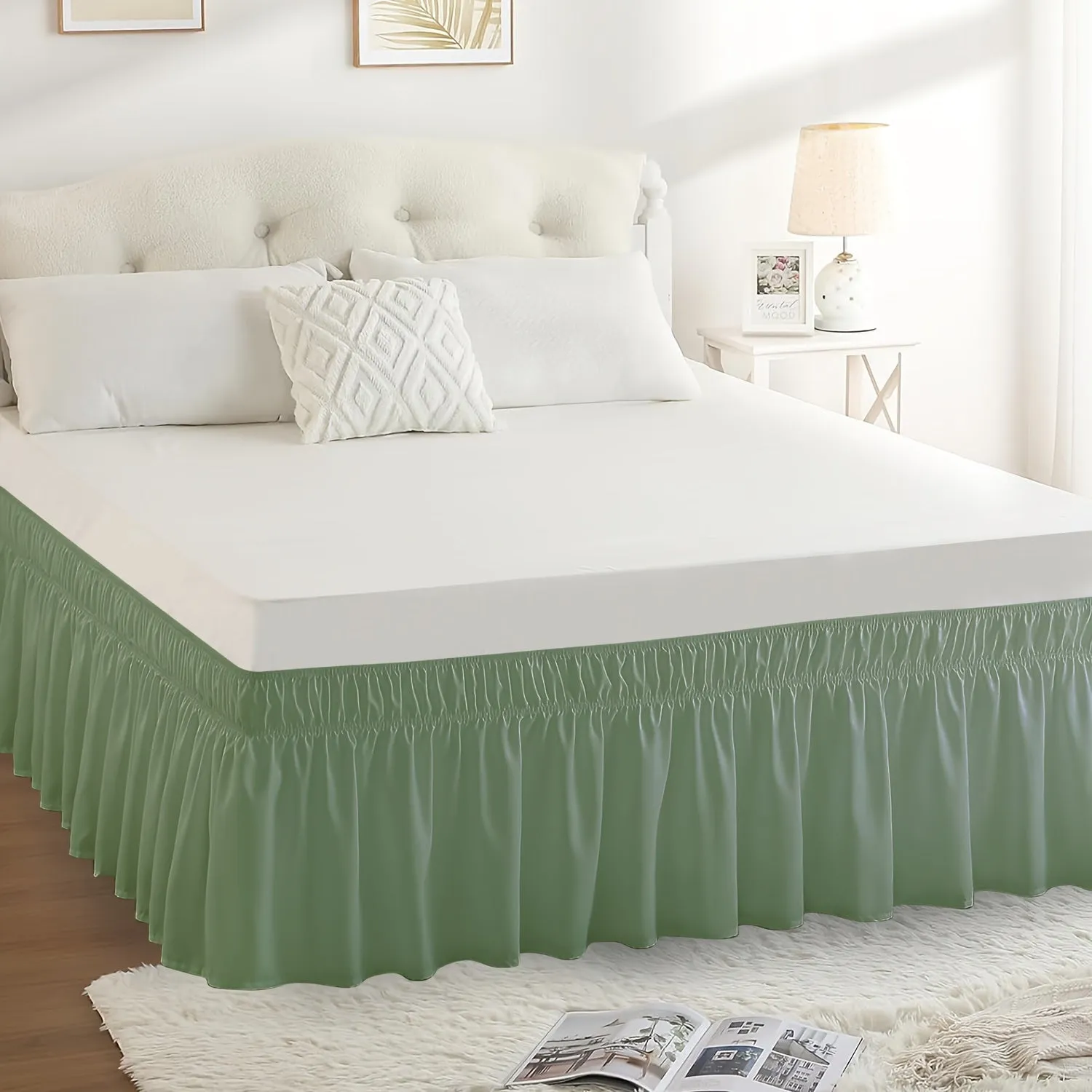 Contemporary Adjustable Bed Skirt with Woven Polyester Fabric - Machine Washable, 14.5-Inch Drop, Assorted Patterns