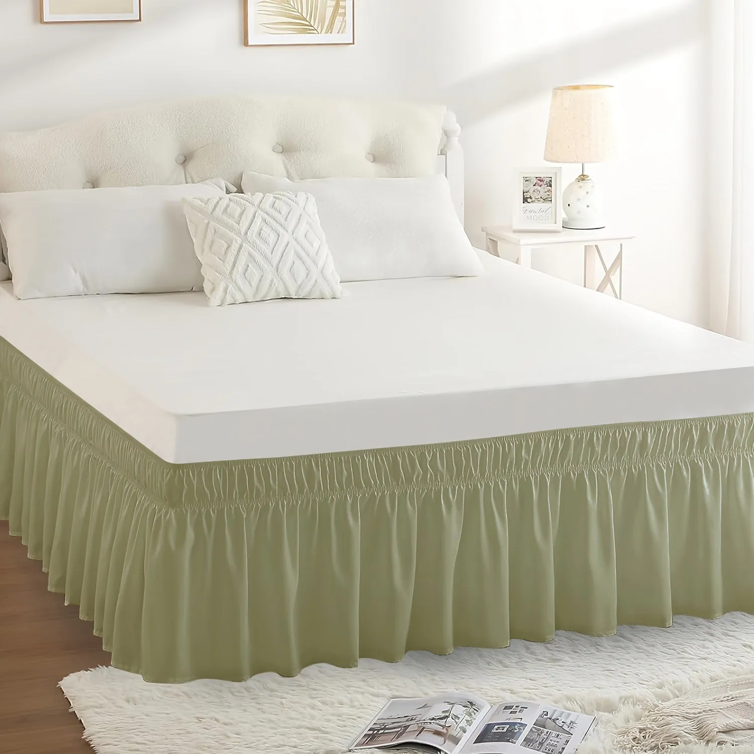 Contemporary Adjustable Bed Skirt with Woven Polyester Fabric - Machine Washable, 14.5-Inch Drop, Assorted Patterns