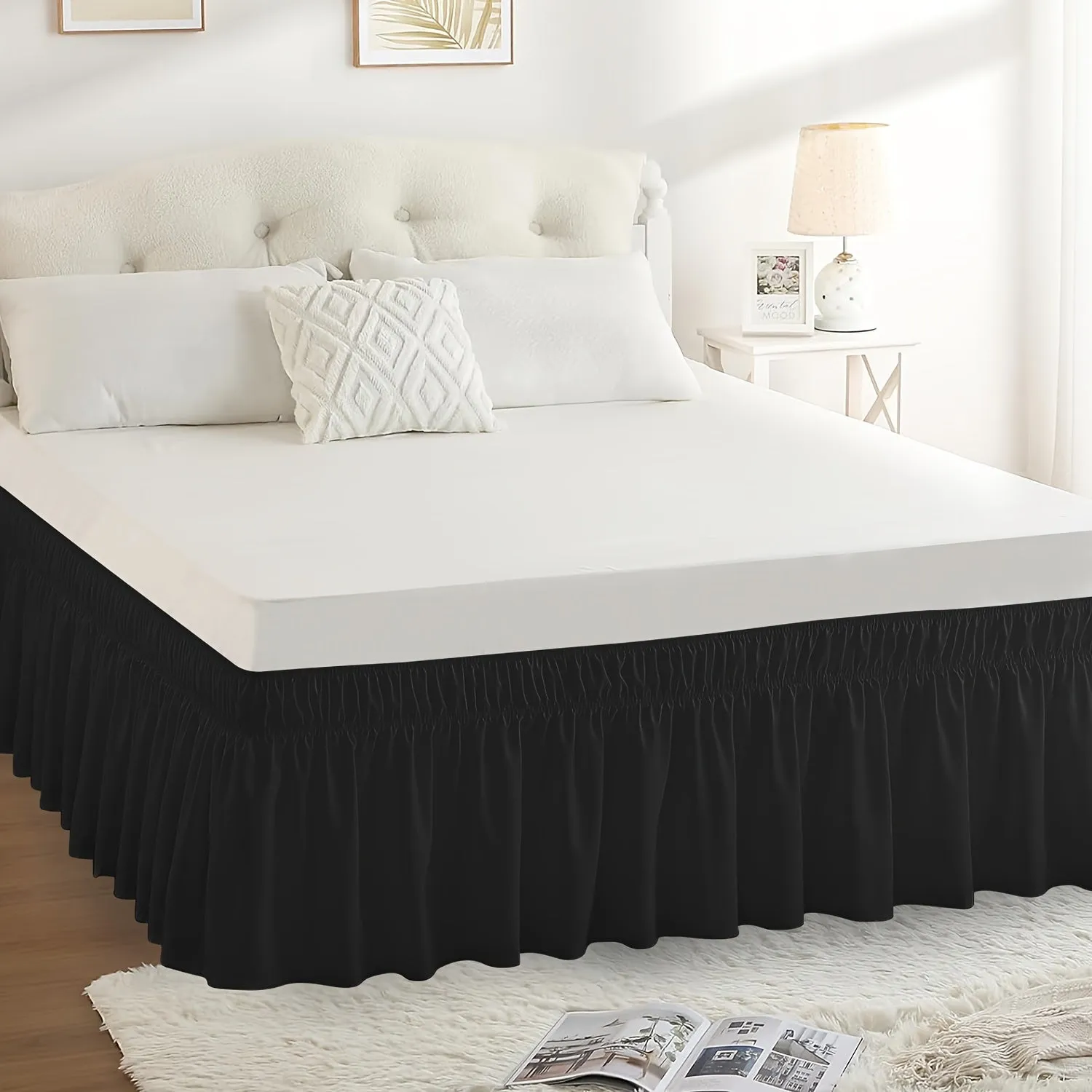 Contemporary Adjustable Bed Skirt with Woven Polyester Fabric - Machine Washable, 14.5-Inch Drop, Assorted Patterns