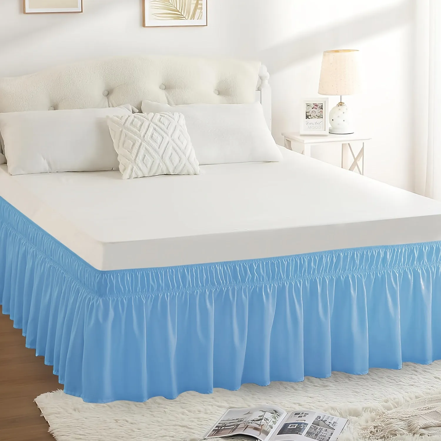 Contemporary Adjustable Bed Skirt with Woven Polyester Fabric - Machine Washable, 14.5-Inch Drop, Assorted Patterns