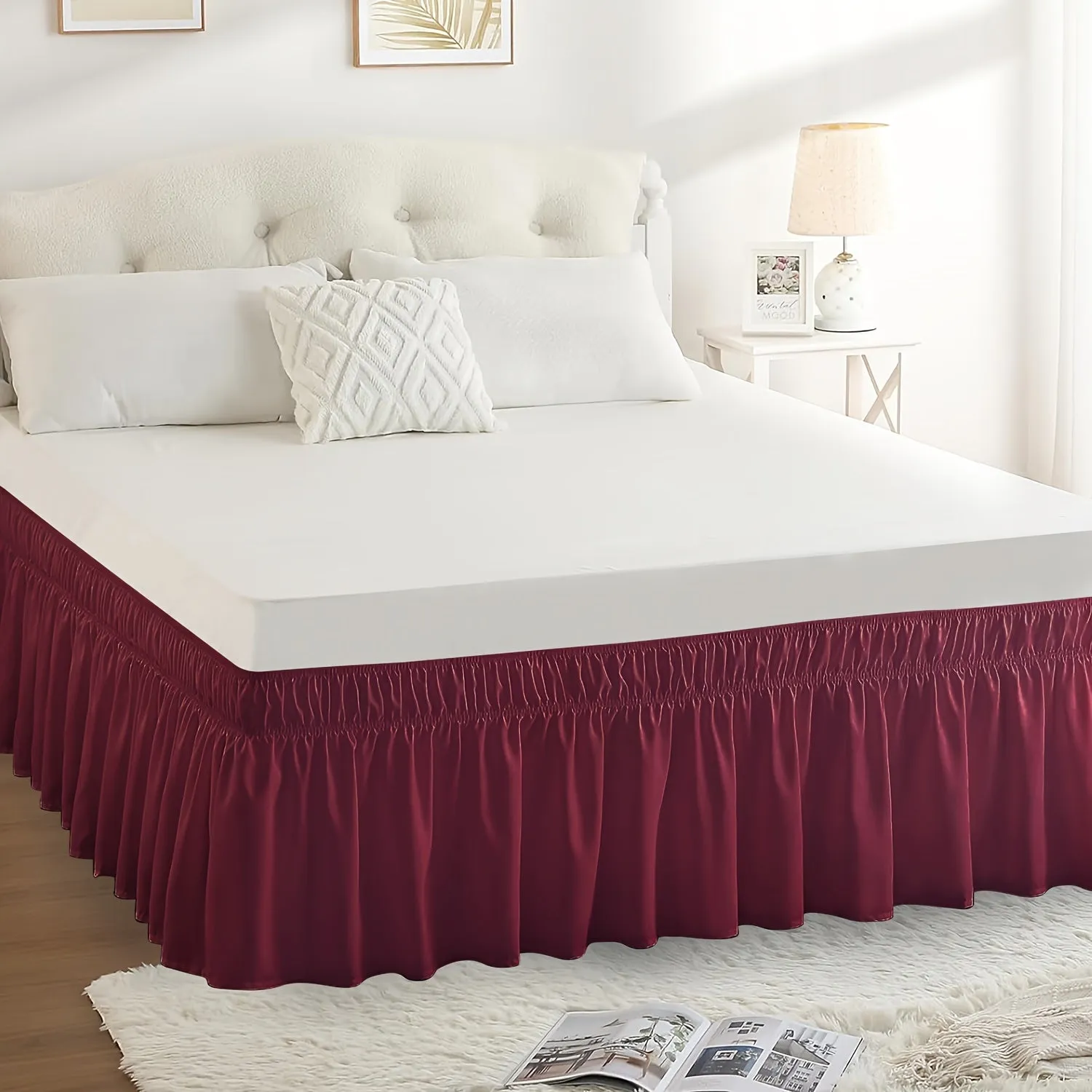 Contemporary Adjustable Bed Skirt with Woven Polyester Fabric - Machine Washable, 14.5-Inch Drop, Assorted Patterns