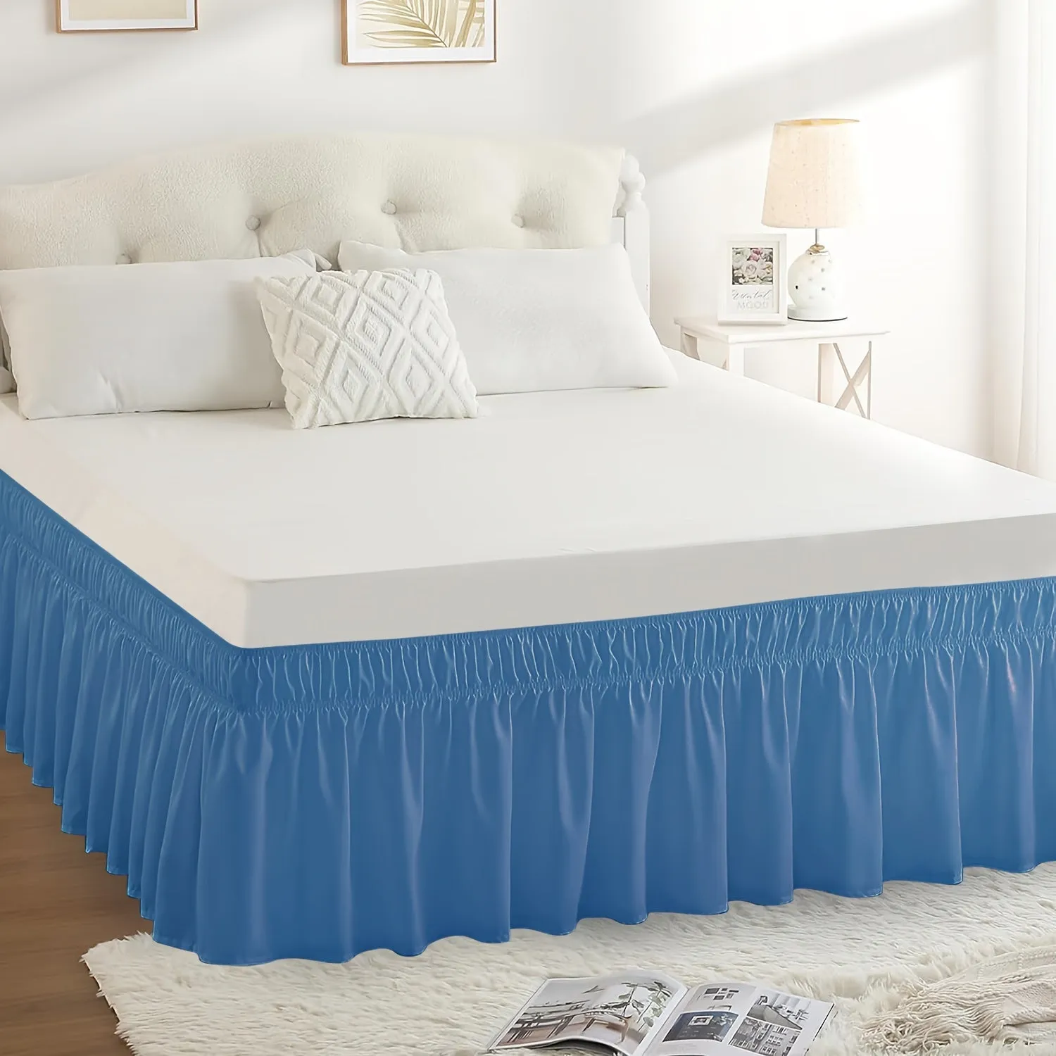 Contemporary Adjustable Bed Skirt with Woven Polyester Fabric - Machine Washable, 14.5-Inch Drop, Assorted Patterns