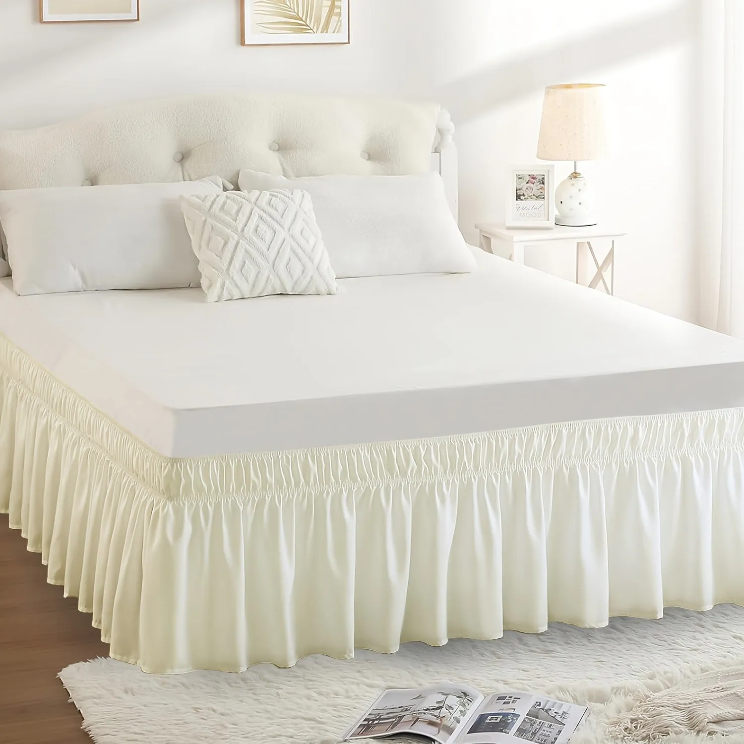Contemporary Adjustable Bed Skirt with Woven Polyester Fabric - Machine Washable, 14.5-Inch Drop, Assorted Patterns