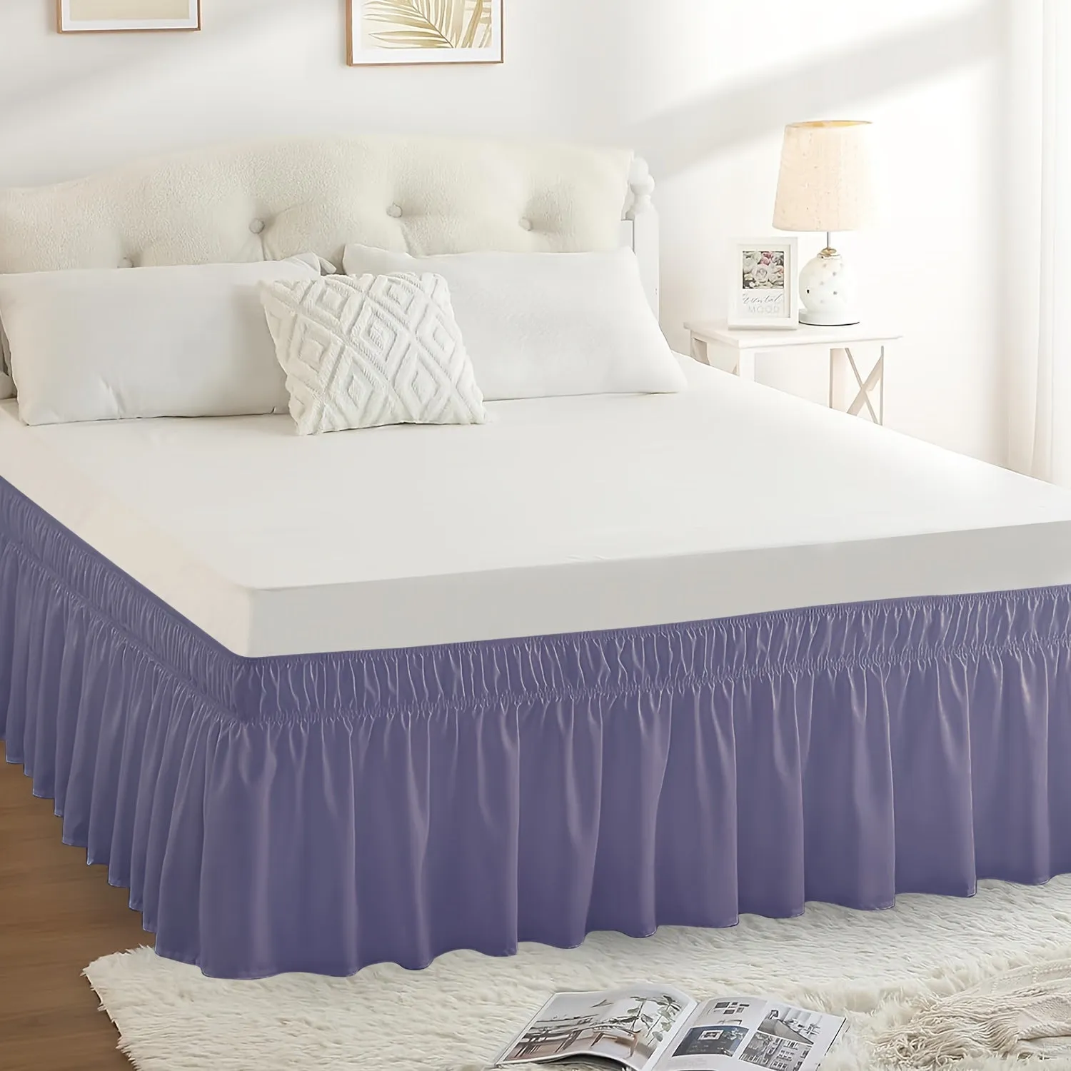 Contemporary Adjustable Bed Skirt with Woven Polyester Fabric - Machine Washable, 14.5-Inch Drop, Assorted Patterns