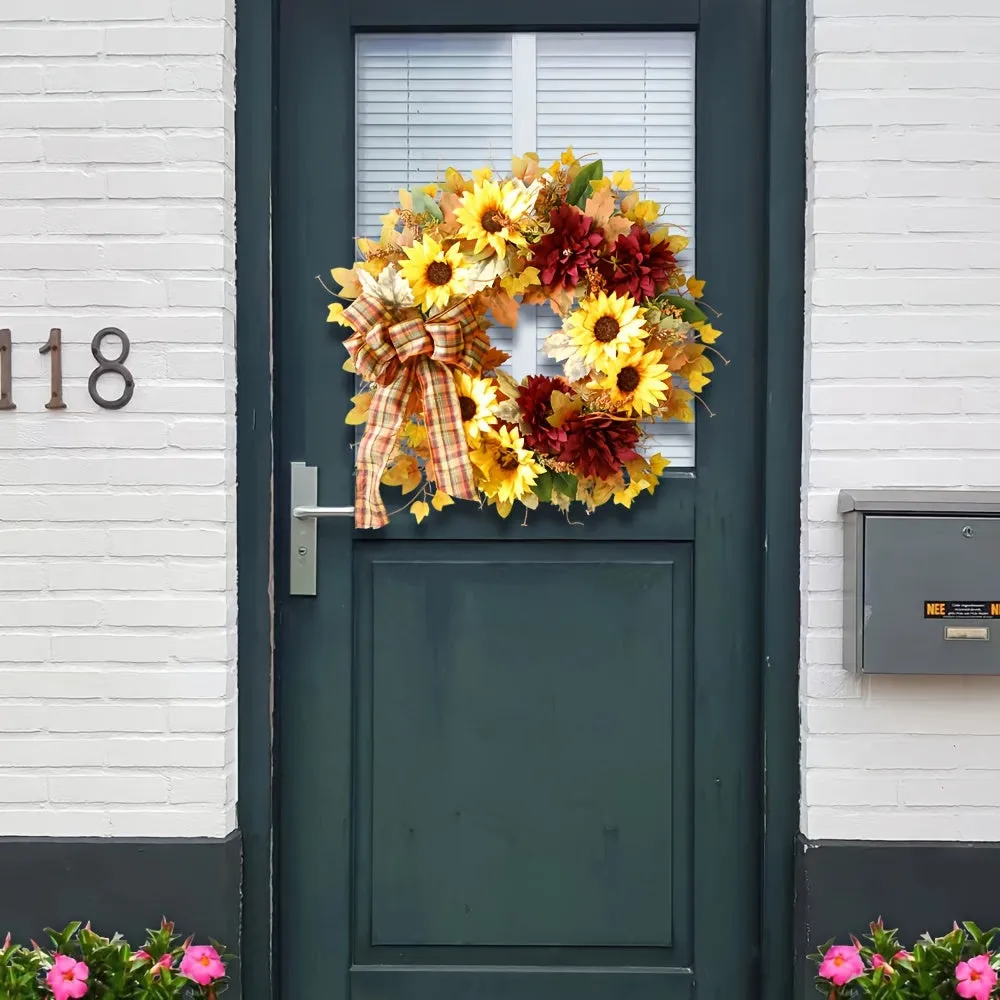 Contemporary Autumn Sunflower Wreath - Faux Floral Garland for Harvest Decoration, Fall Season Door Hanging, Rustic Country Style - Non-Electric, Plastic Material, No Feathers