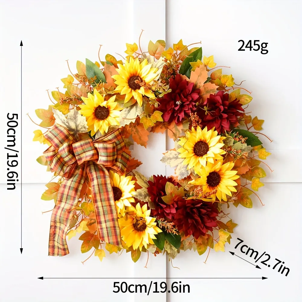 Contemporary Autumn Sunflower Wreath - Faux Floral Garland for Harvest Decoration, Fall Season Door Hanging, Rustic Country Style - Non-Electric, Plastic Material, No Feathers