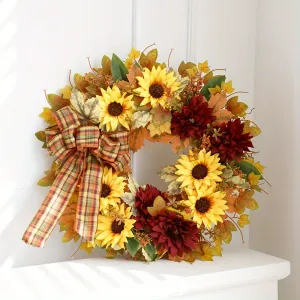 Contemporary Autumn Sunflower Wreath - Faux Floral Garland for Harvest Decoration, Fall Season Door Hanging, Rustic Country Style - Non-Electric, Plastic Material, No Feathers