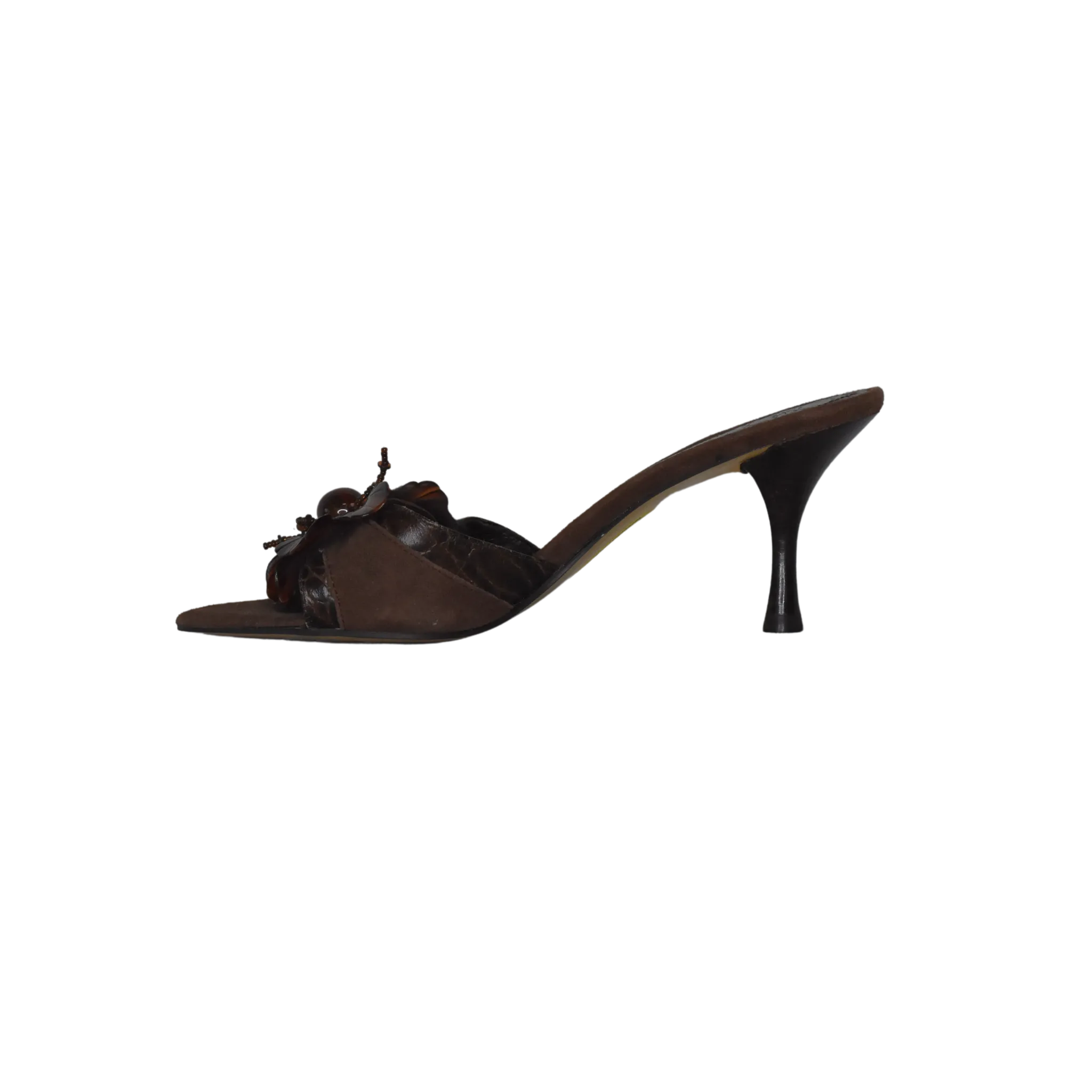 Enzo Angiolini Kitten Heel w Flower & Beading Details Brown Size 6M SKU 000277-10