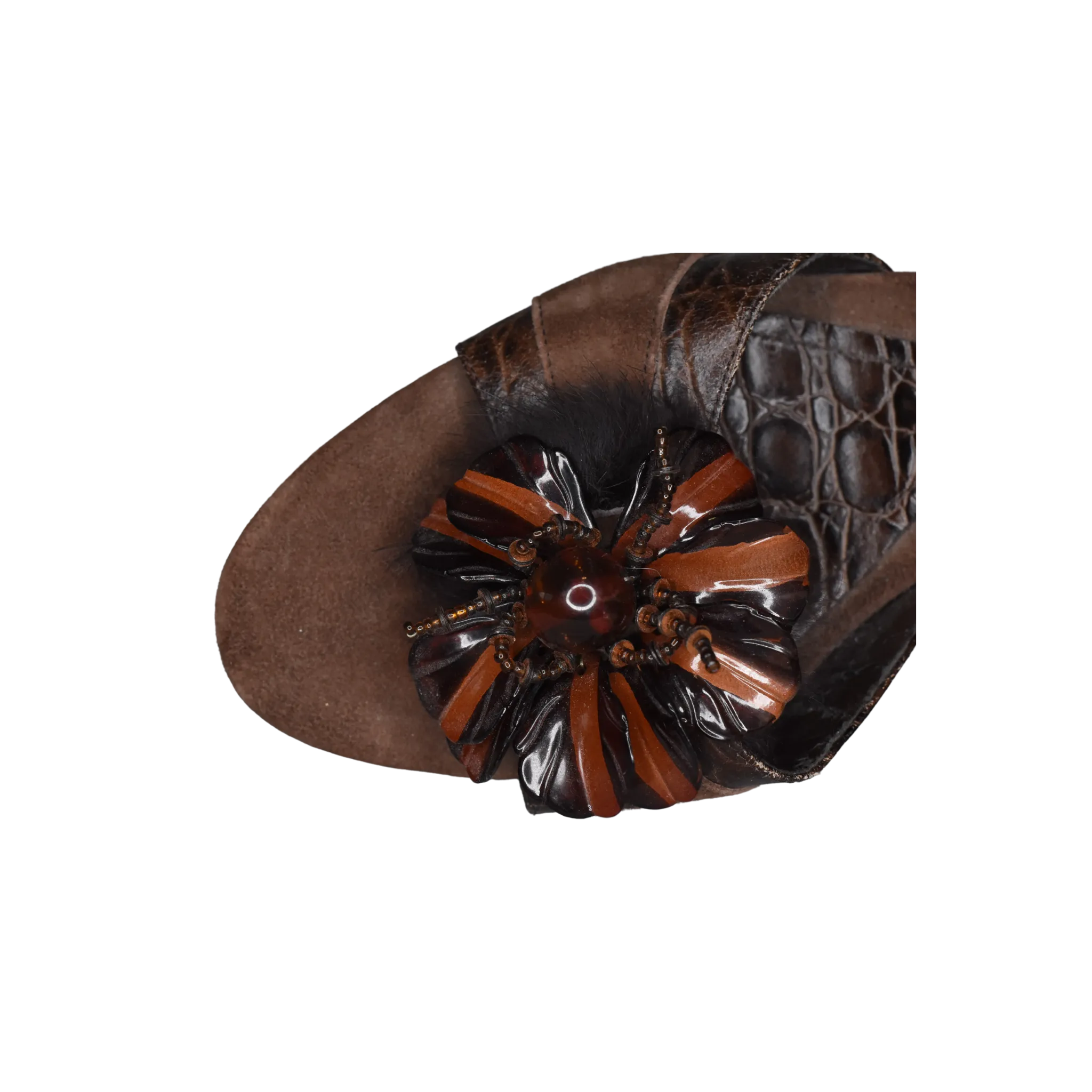 Enzo Angiolini Kitten Heel w Flower & Beading Details Brown Size 6M SKU 000277-10