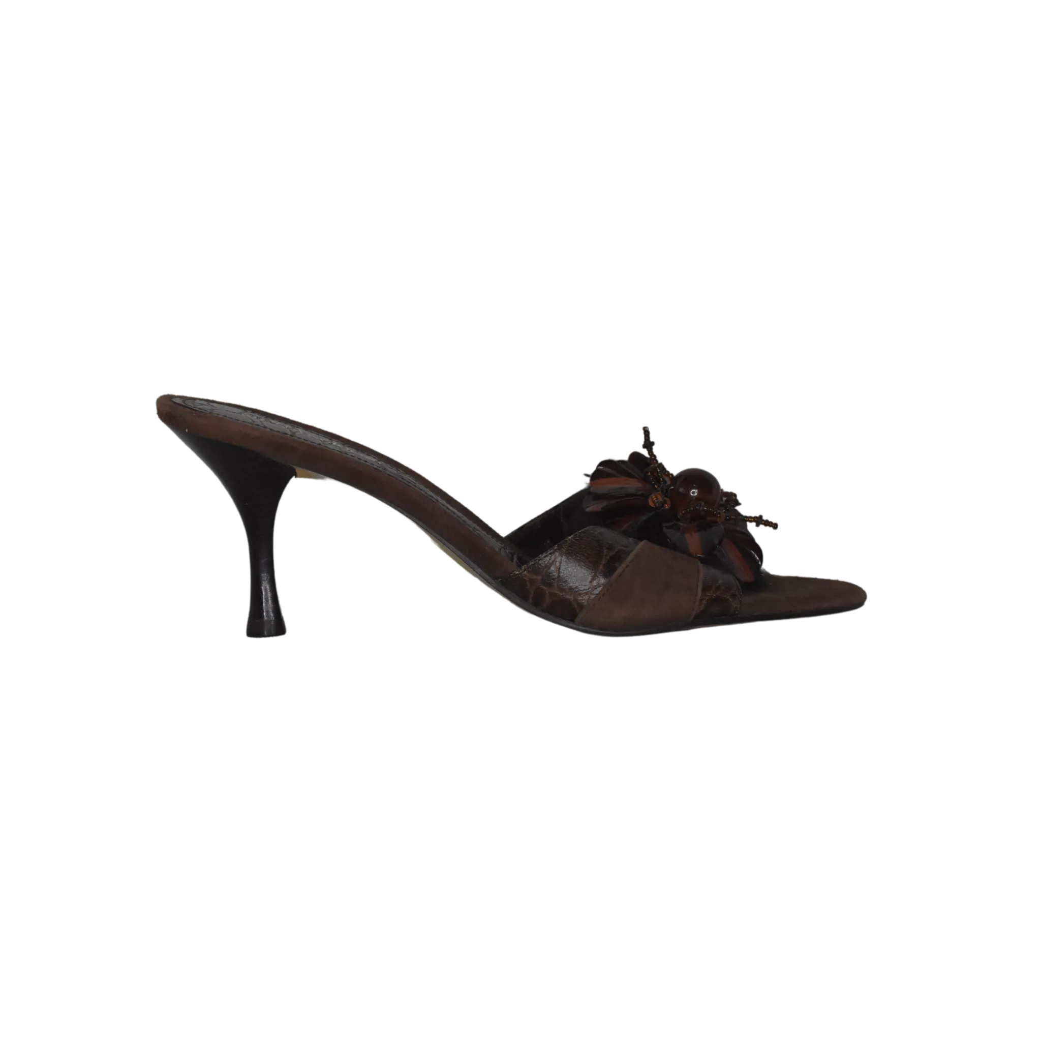 Enzo Angiolini Kitten Heel w Flower & Beading Details Brown Size 6M SKU 000277-10