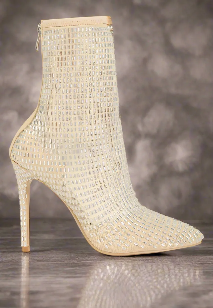 Fortunate Rhinestones Embellished Mesh Boots