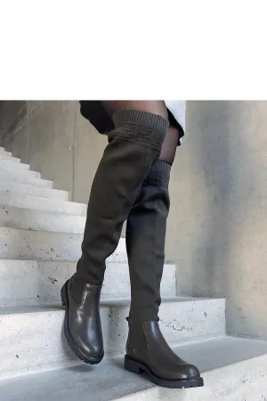 Green round toe platform heel boots