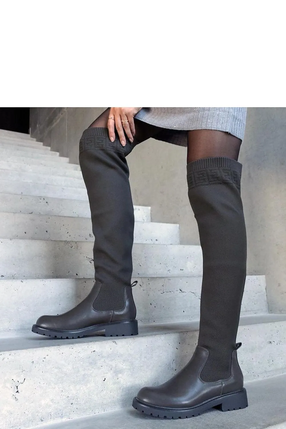 Green round toe platform heel boots