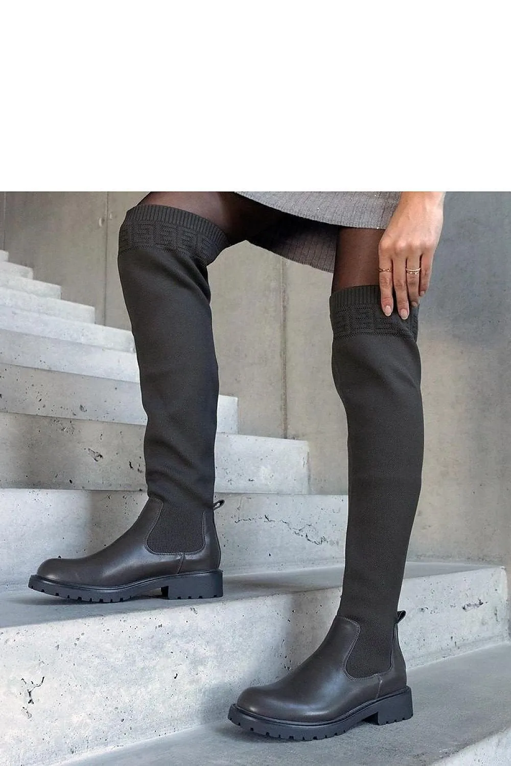 Green round toe platform heel boots