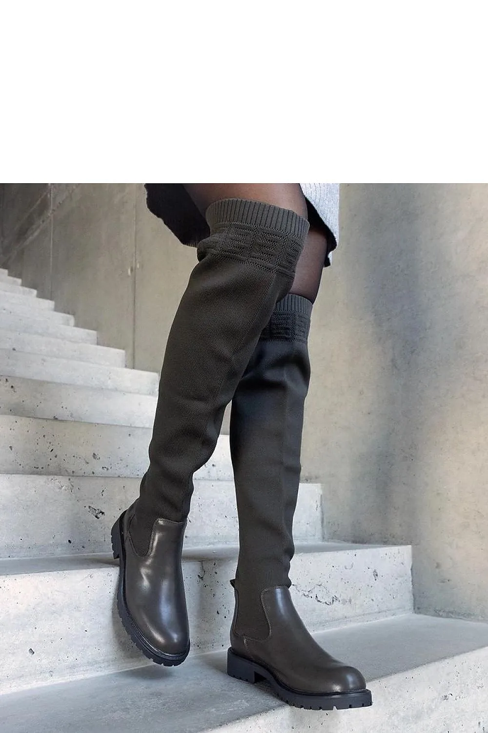 Green round toe platform heel boots