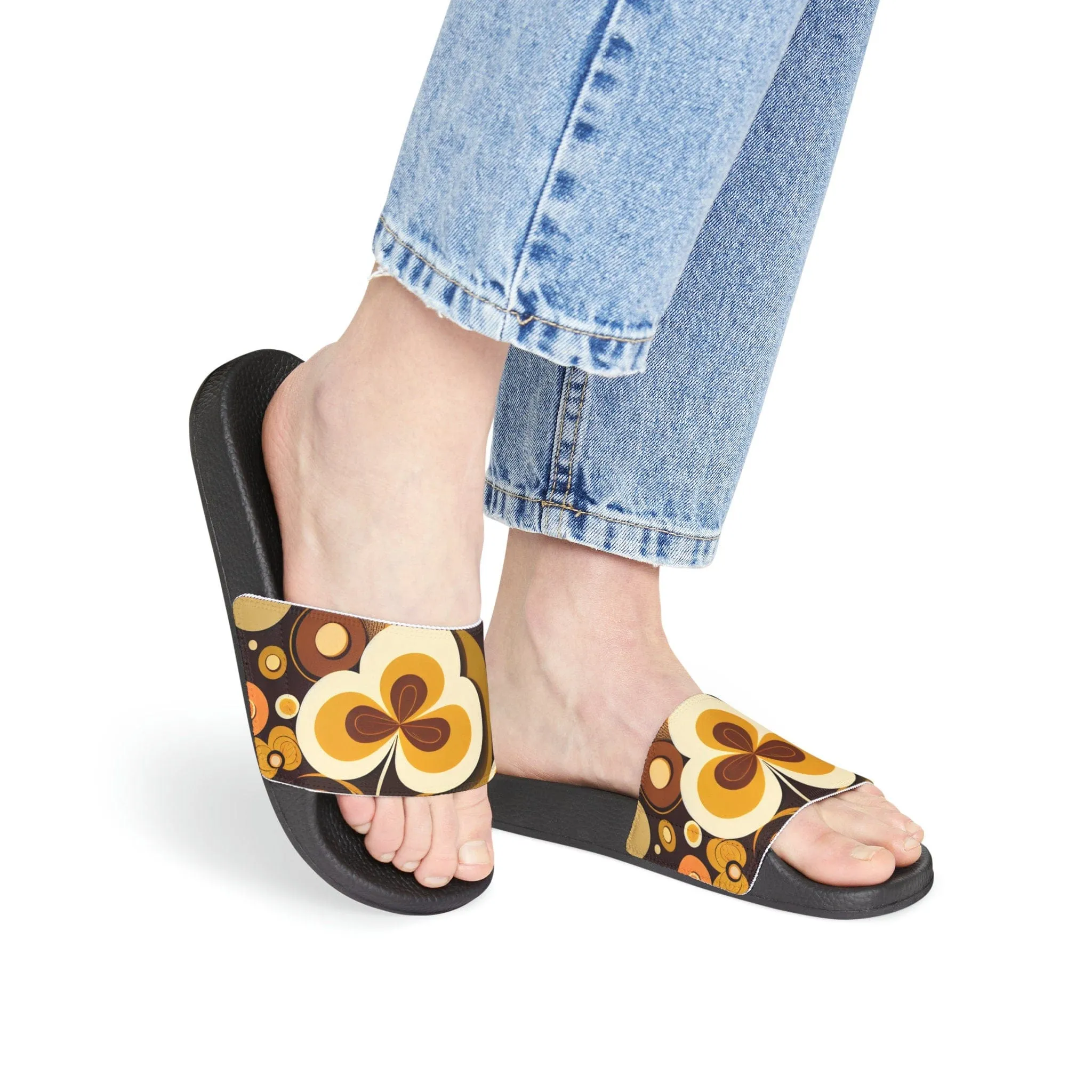 Groovy 60s MCM Retro Hippie Mid Mod Flower Power Slide Sandals, Perfect Holiday Stocking Stuffer - 125581523