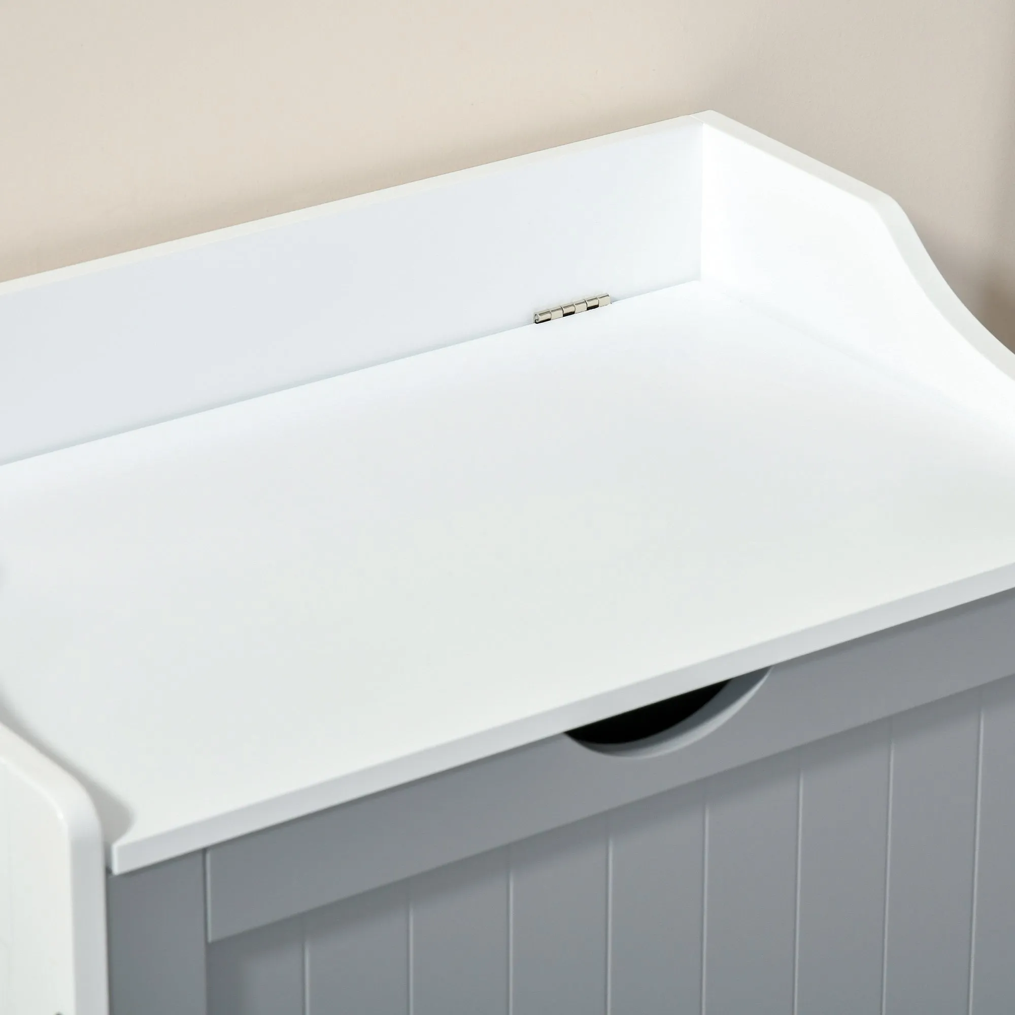 kleankin Bathroom Laundry Cabinet Bin Free Standing Towel Storage Chest with Raised back and Shaker Style Door Box Shoes Stool Hamper Basket