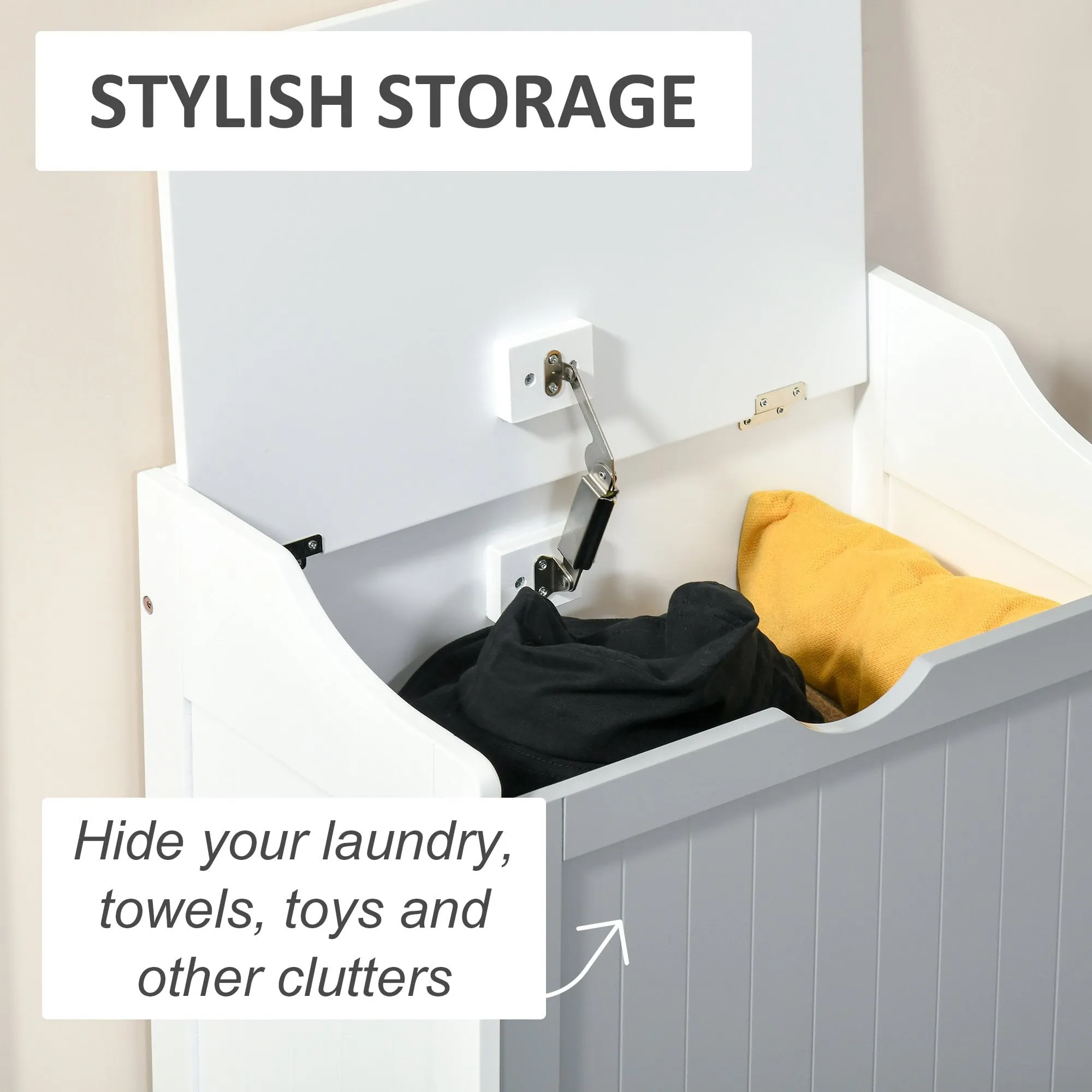 kleankin Bathroom Laundry Cabinet Bin Free Standing Towel Storage Chest with Raised back and Shaker Style Door Box Shoes Stool Hamper Basket