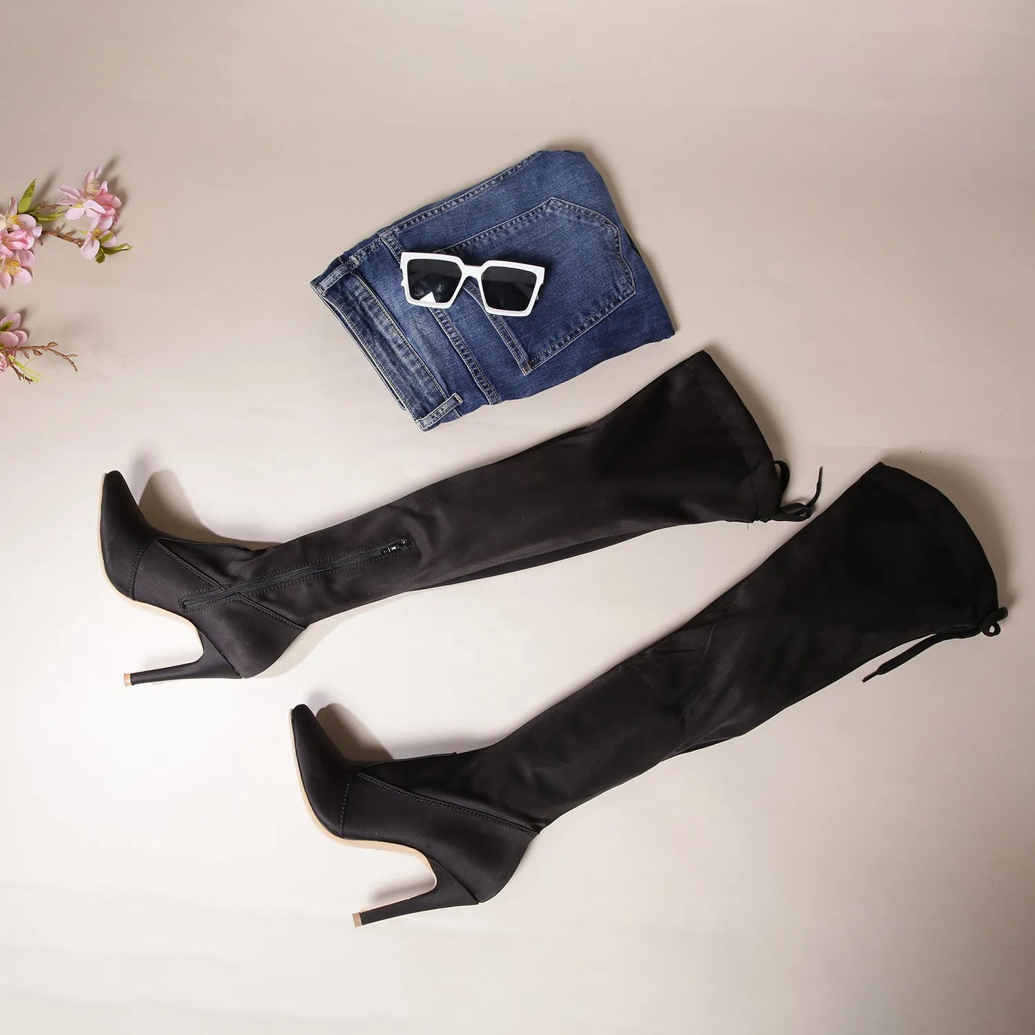Knee High Stiletto Boots - Black