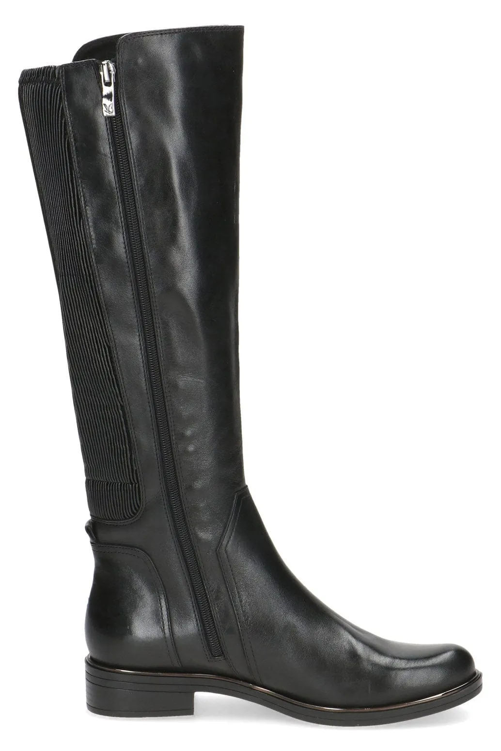 Leather Stretch Back Knee Boots - Black Comb