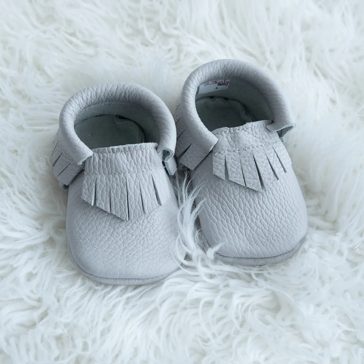 Light Gray Fringe Moccasins
