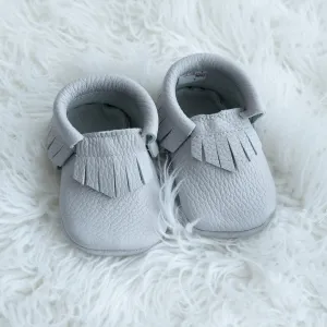 Light Gray Fringe Moccasins