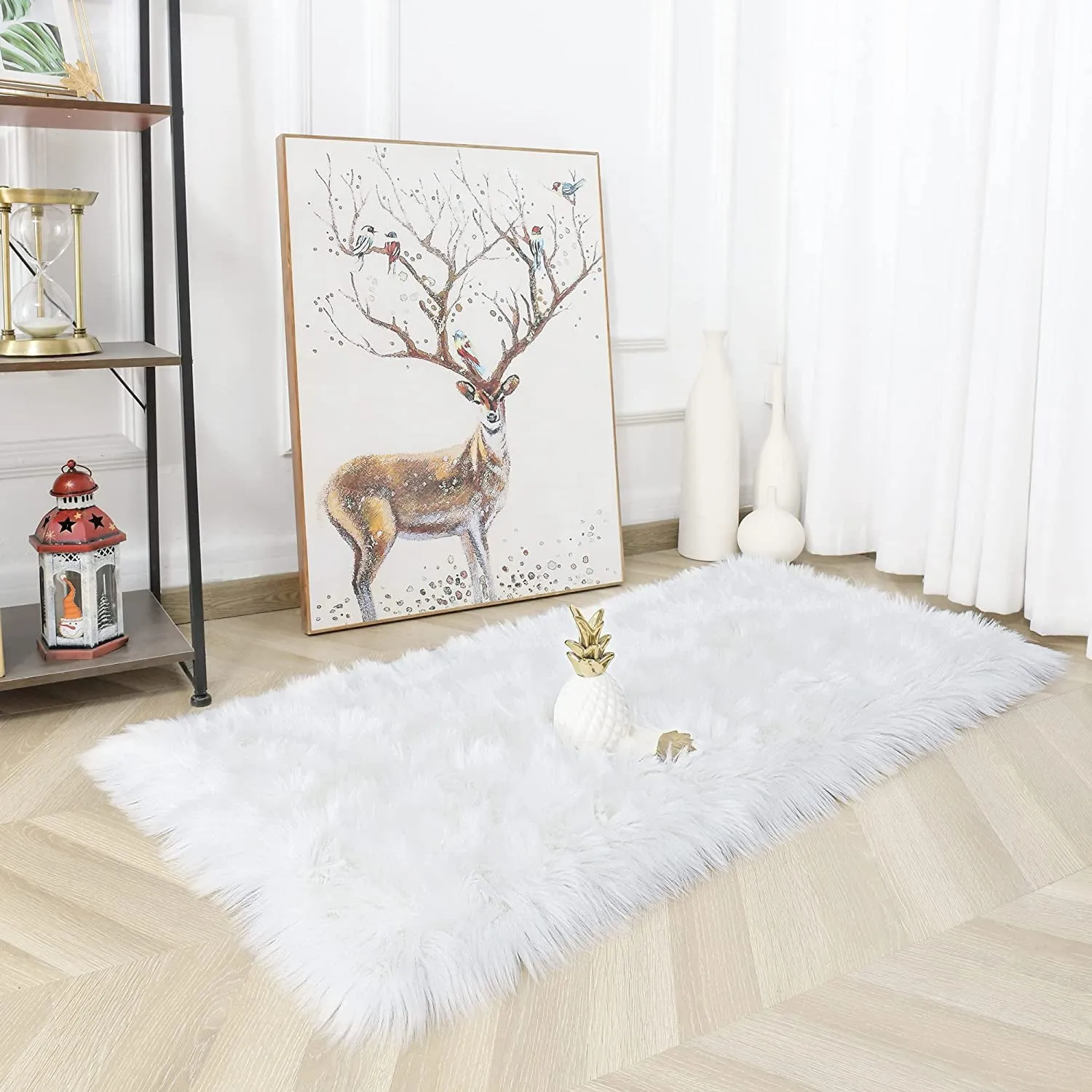 LOCHAS Ultra Soft Fluffy Rugs Faux Fur Sheepskin Area Rug for Bedroom Bedside Living Room Carpet Nursery Washable Floor Mat,2'x4',White