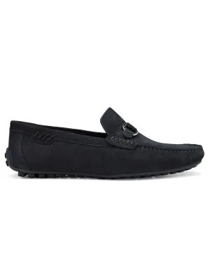 Navy Leather Moccasins
