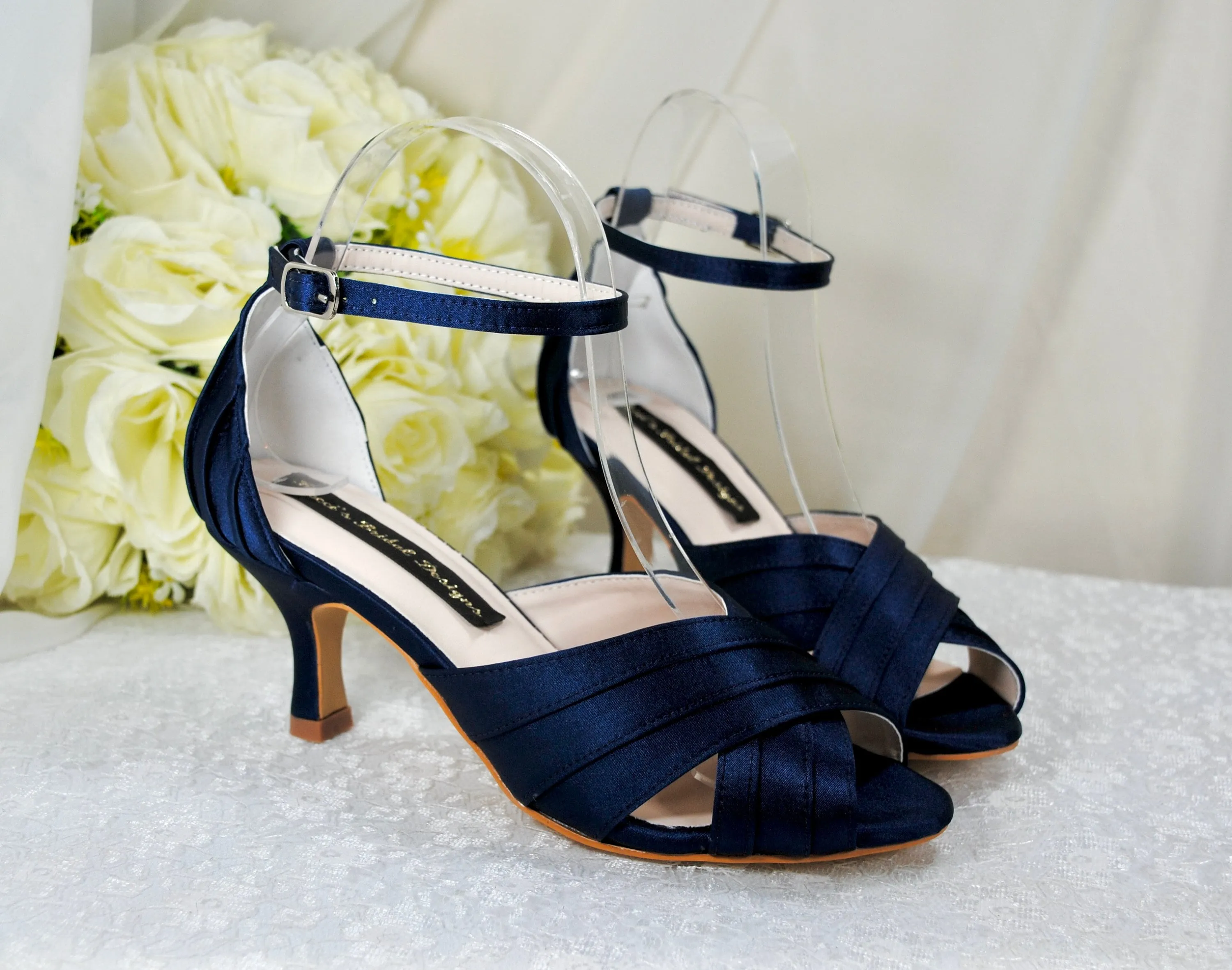 Navy Satin Bridal Sandals