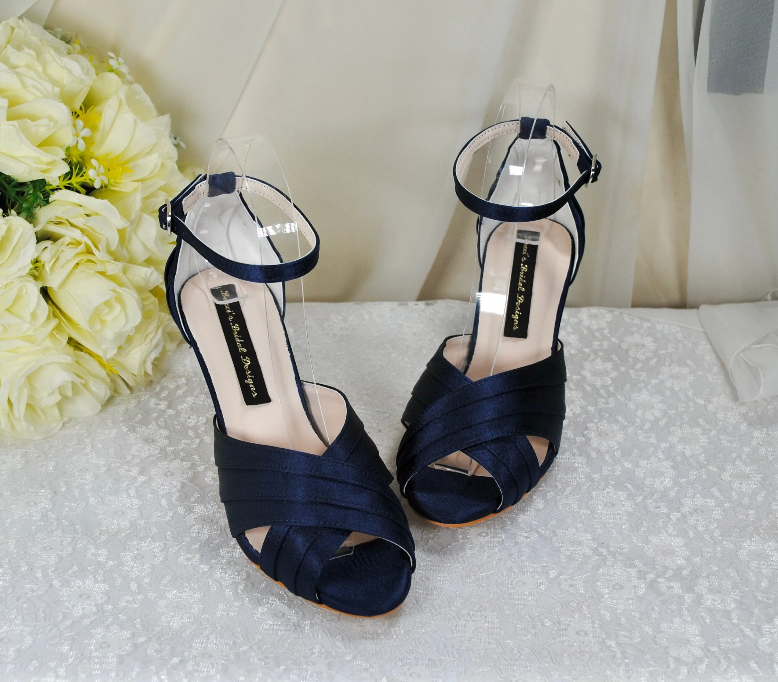 Navy Satin Bridal Sandals
