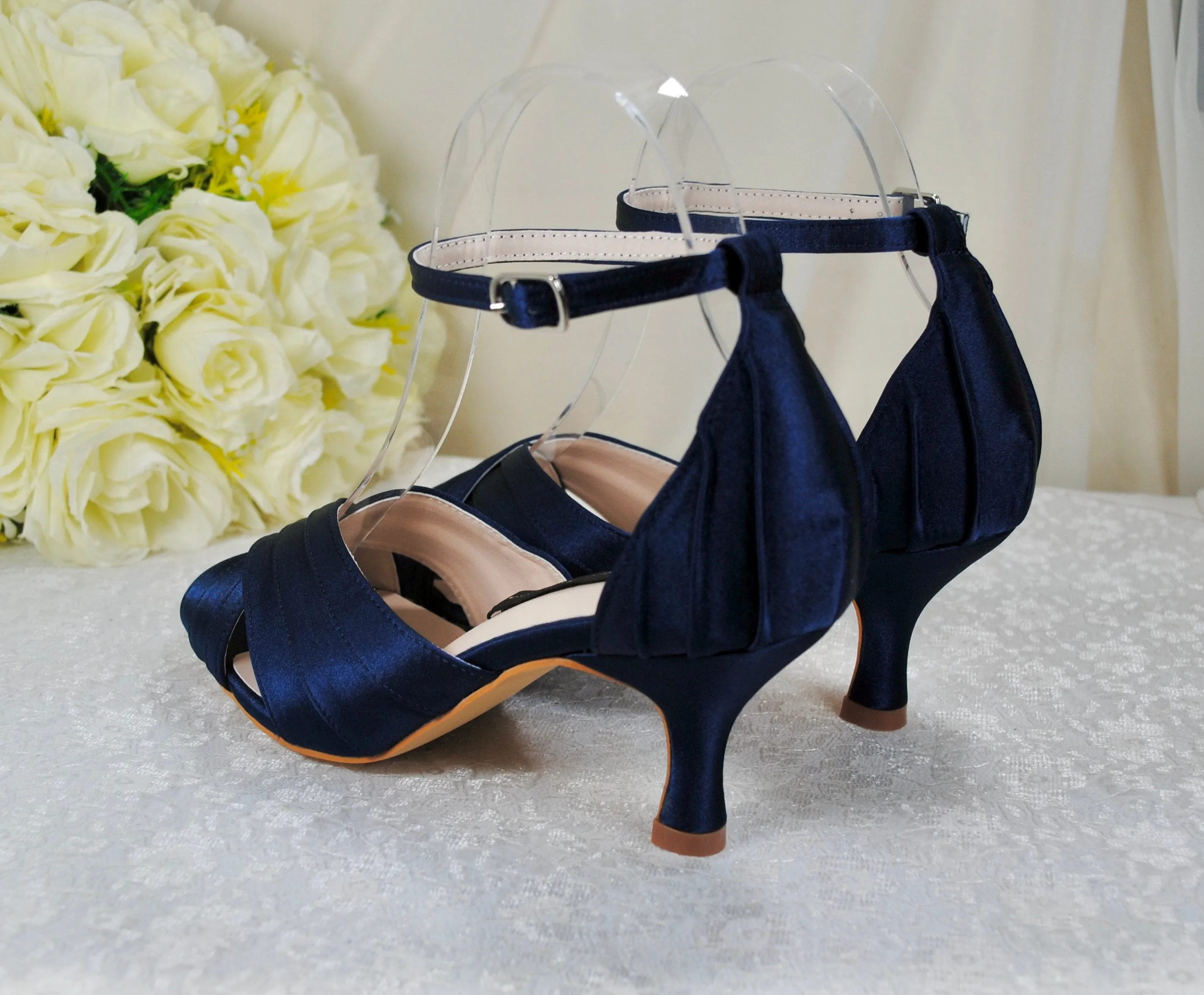 Navy Satin Bridal Sandals