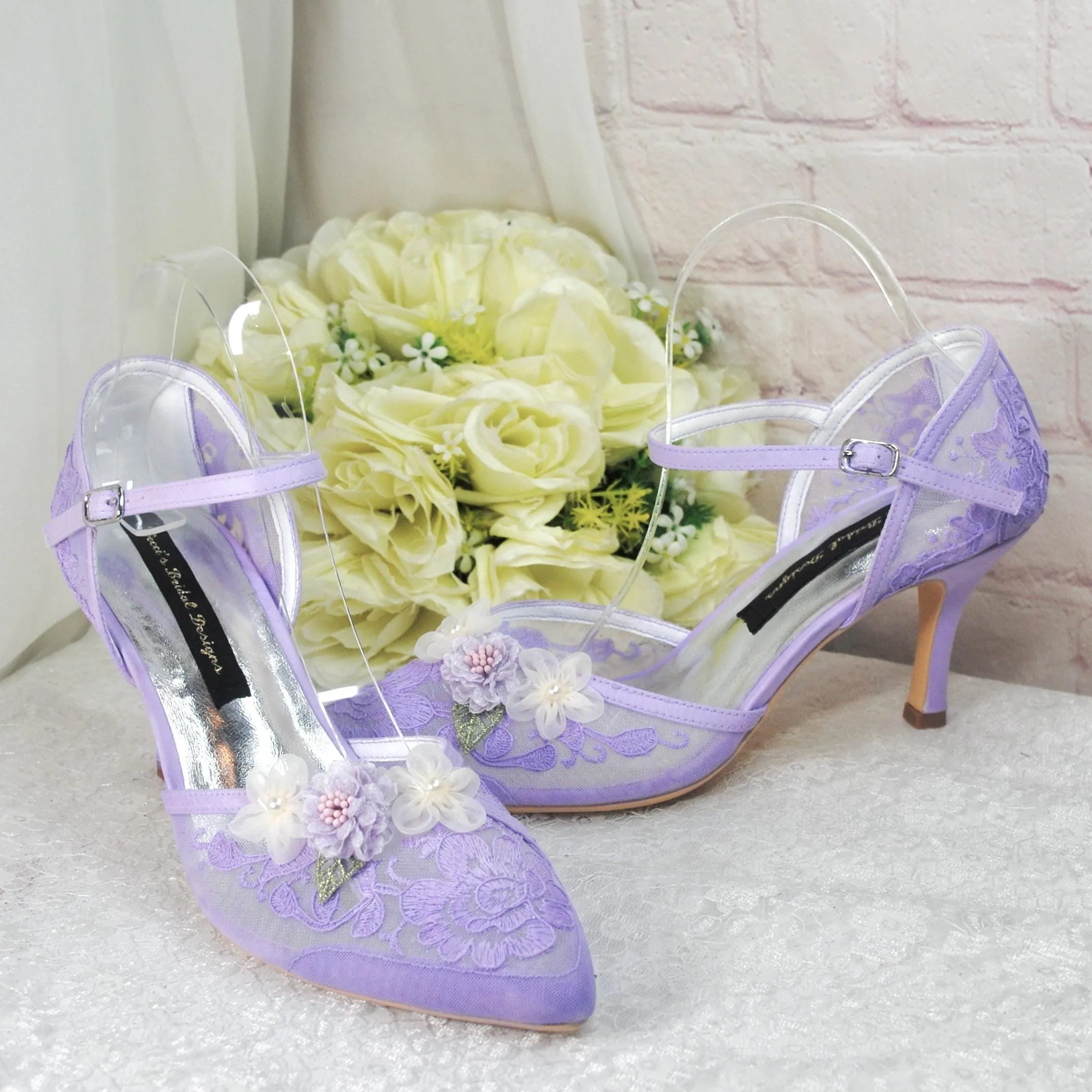 Pastel Lilac 3D Flower Kitten Heel or Block Heel