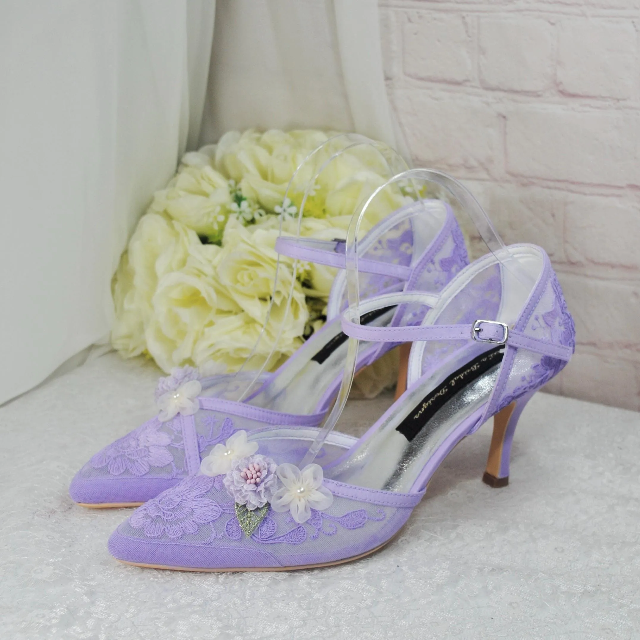 Pastel Lilac 3D Flower Kitten Heel or Block Heel