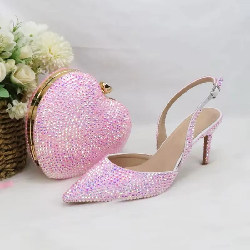 Pink Crystal Heels and Matching Bag