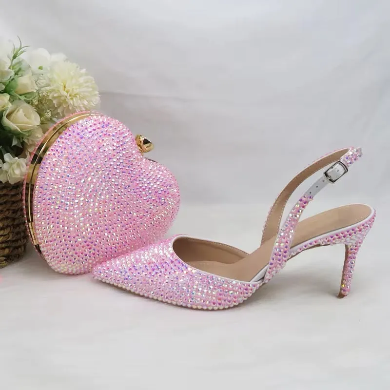 Pink Crystal Heels and Matching Bag