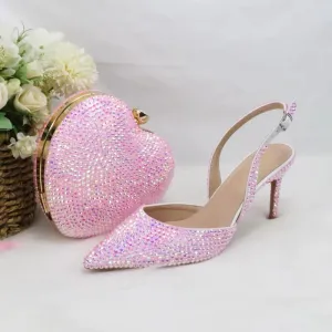 Pink Crystal Heels and Matching Bag