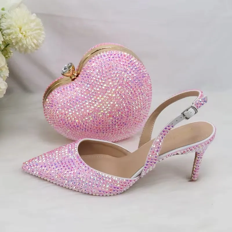 Pink Crystal Heels and Matching Bag