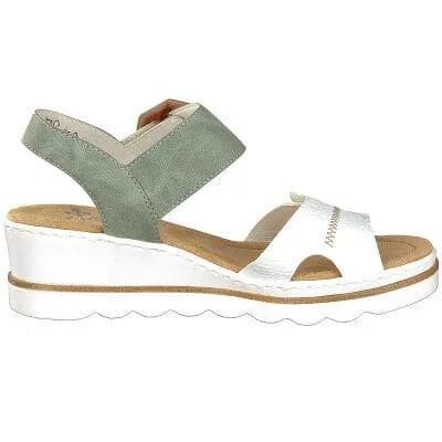 Rieker Women's Heeled Wedge Sandals- Green Combi