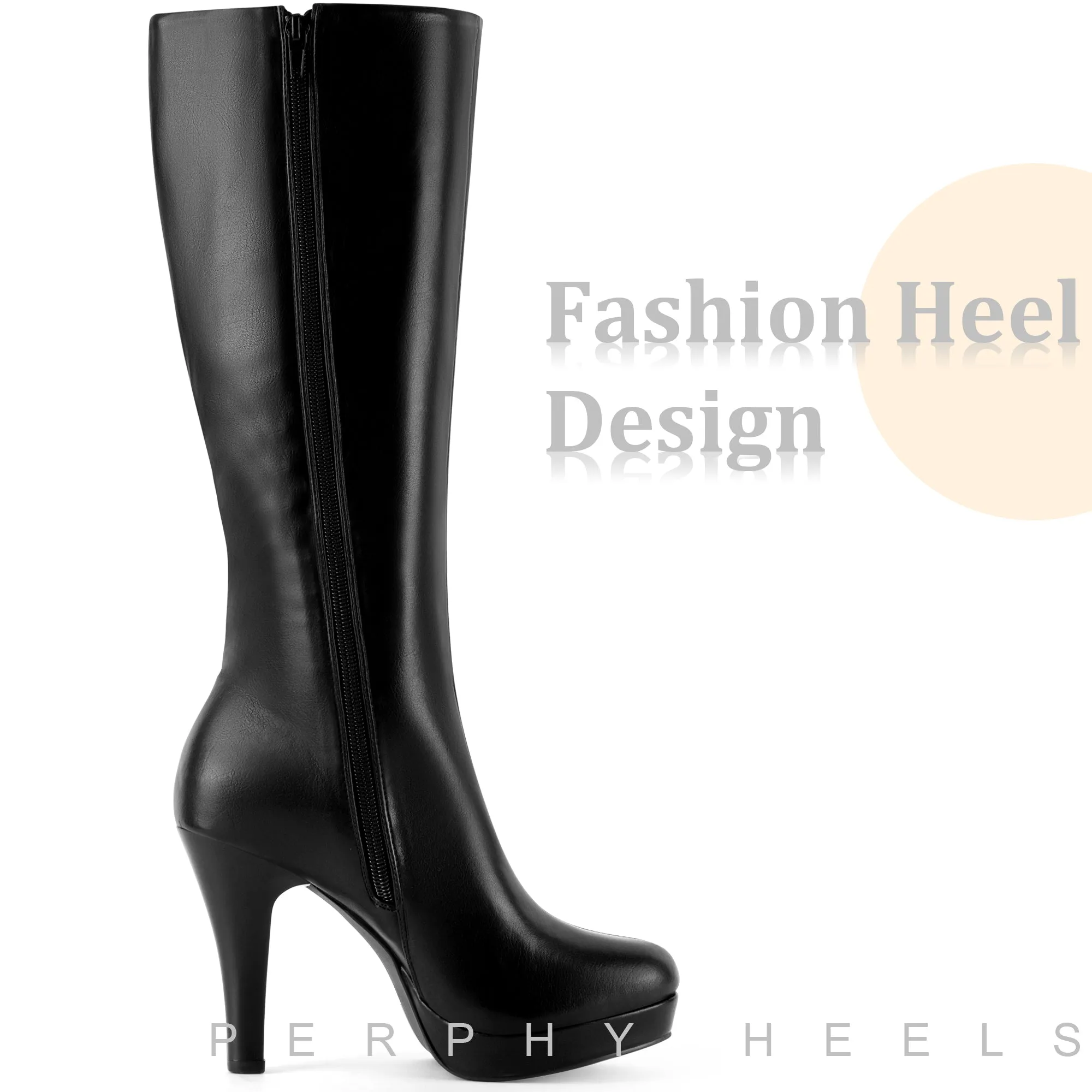 Round Toe Platform Chunky Heel Knee High Boots for Women