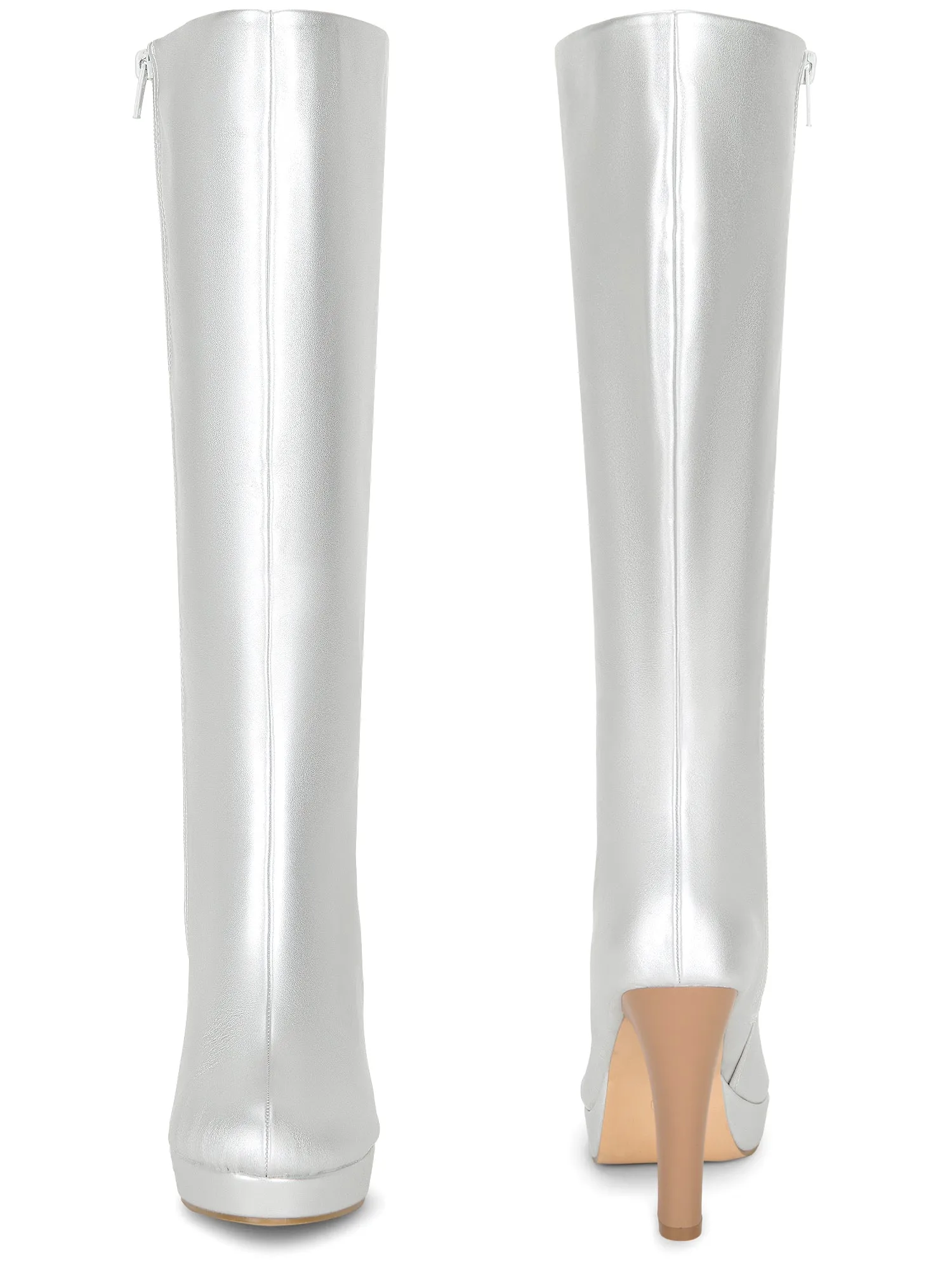 Round Toe Platform Chunky Heel Knee High Boots for Women