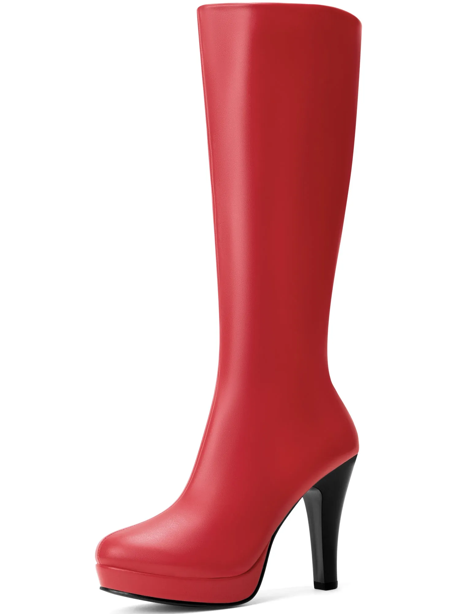 Round Toe Platform Chunky Heel Knee High Boots for Women