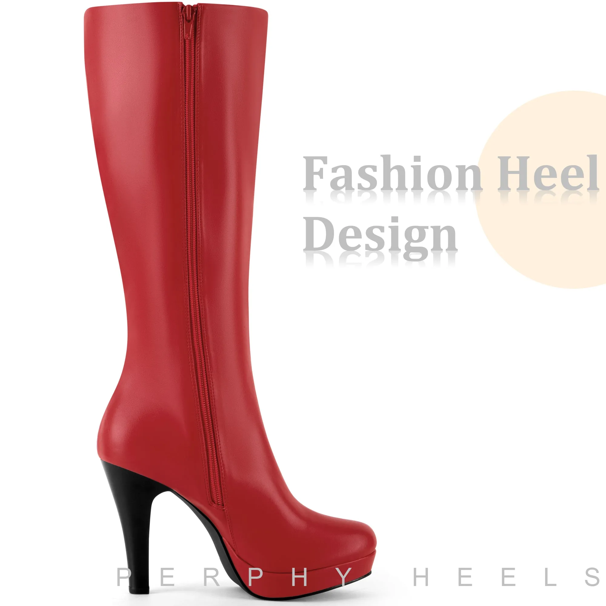 Round Toe Platform Chunky Heel Knee High Boots for Women